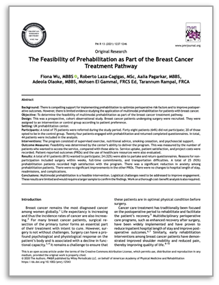 The Feasibility of Prehabilitation as Part of the Breast Cancer Treatment Pathway
