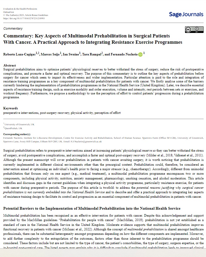 Key Aspects of Multimodal Prehabilitation in Surgical Patients With Cancer. A Practical Approach to Integrating Resistance Exercise Programmes